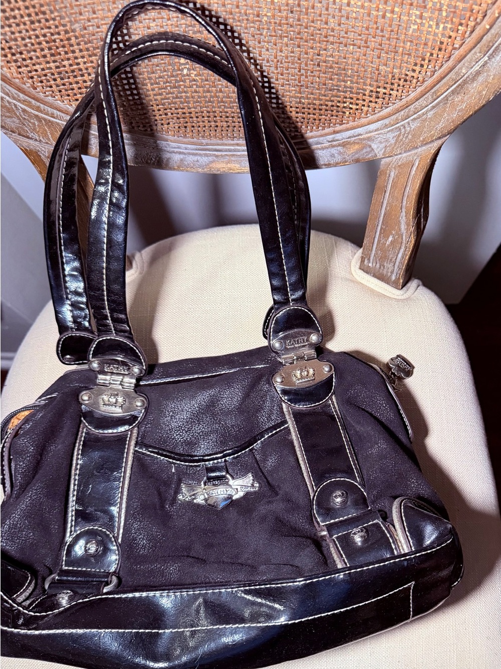 Kathy Van Zeeland Black Shoulder Bag with Silver Accents